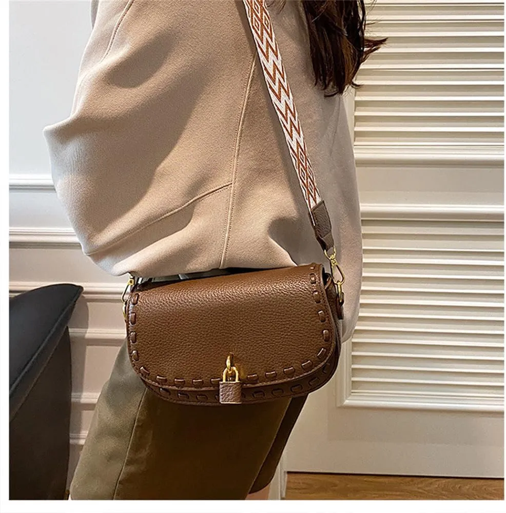 Small Leather Saddle Shoulder Bag with Guitar Strap Trendy Flap Saddle Purses Trendy Vegan Leather Crossbody Bag