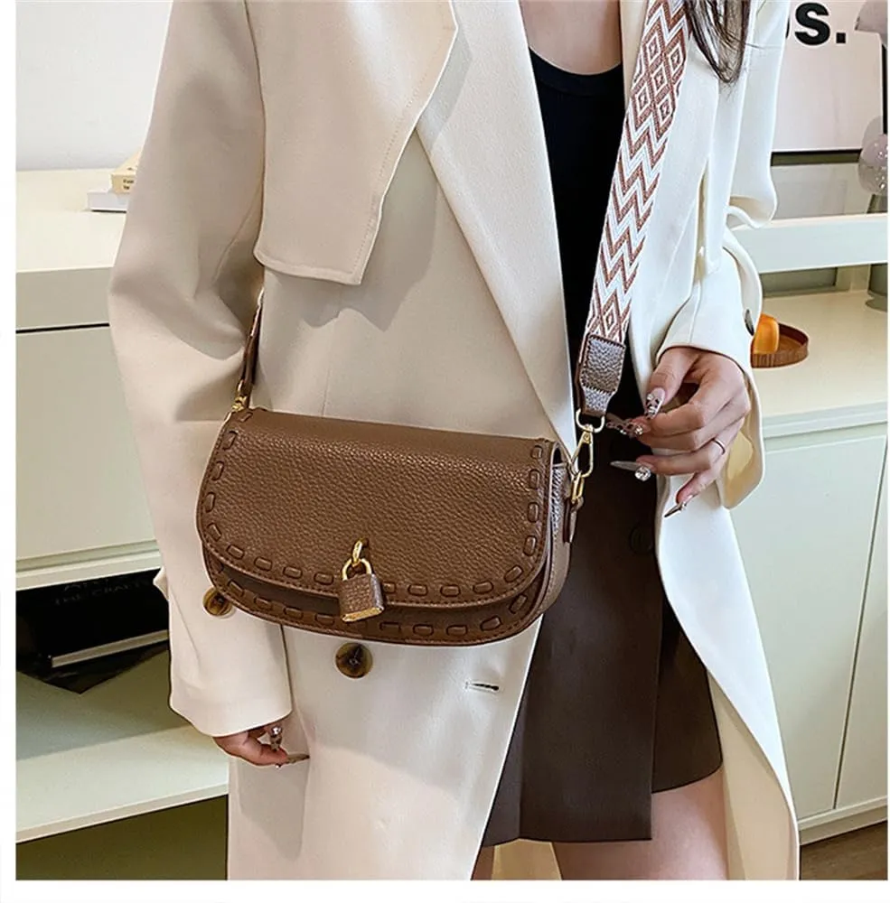 Small Leather Saddle Shoulder Bag with Guitar Strap Trendy Flap Saddle Purses Trendy Vegan Leather Crossbody Bag