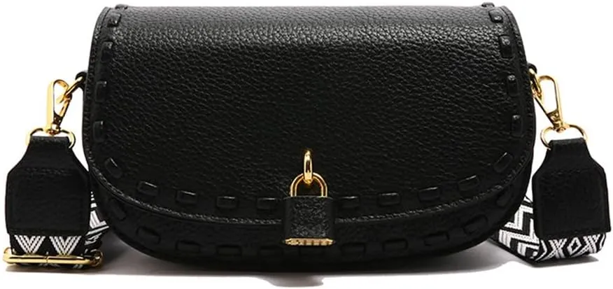 Small Leather Saddle Shoulder Bag with Guitar Strap Trendy Flap Saddle Purses Trendy Vegan Leather Crossbody Bag