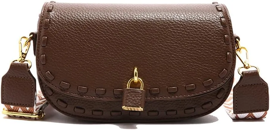 Small Leather Saddle Shoulder Bag with Guitar Strap Trendy Flap Saddle Purses Trendy Vegan Leather Crossbody Bag