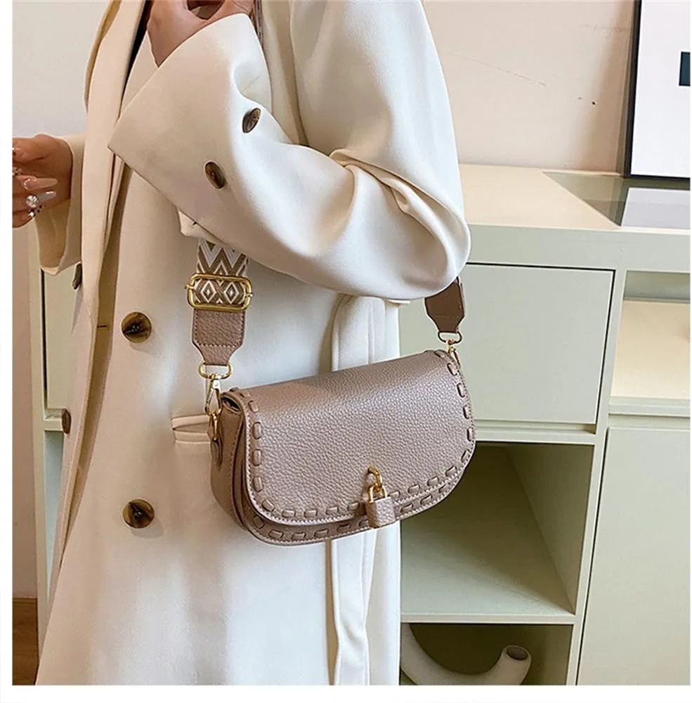 Small Leather Saddle Shoulder Bag with Guitar Strap Trendy Flap Saddle Purses Trendy Vegan Leather Crossbody Bag