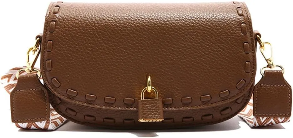Small Leather Saddle Shoulder Bag with Guitar Strap Trendy Flap Saddle Purses Trendy Vegan Leather Crossbody Bag