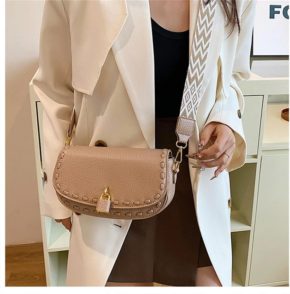 Small Leather Saddle Shoulder Bag with Guitar Strap Trendy Flap Saddle Purses Trendy Vegan Leather Crossbody Bag