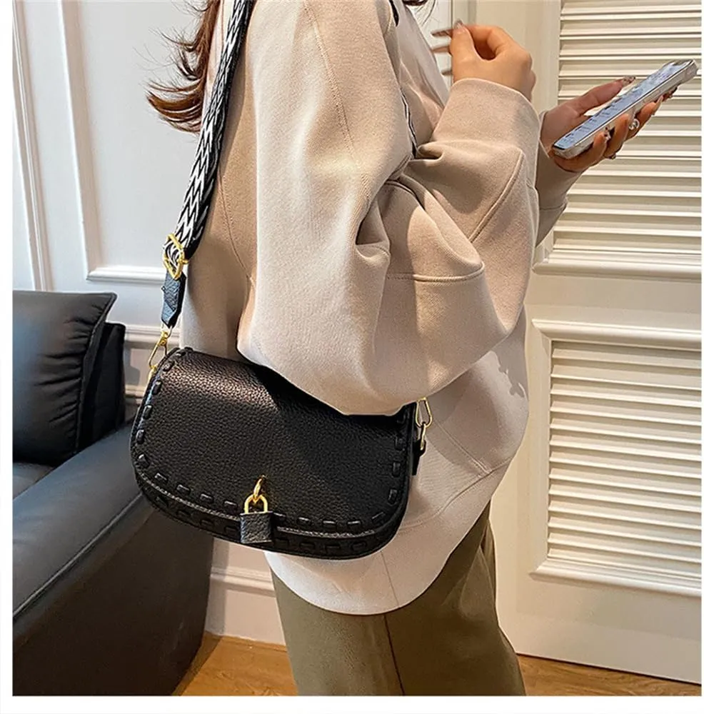 Small Leather Saddle Shoulder Bag with Guitar Strap Trendy Flap Saddle Purses Trendy Vegan Leather Crossbody Bag