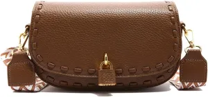 Small Leather Saddle Shoulder Bag with Guitar Strap Trendy Flap Saddle Purses Trendy Vegan Leather Crossbody Bag