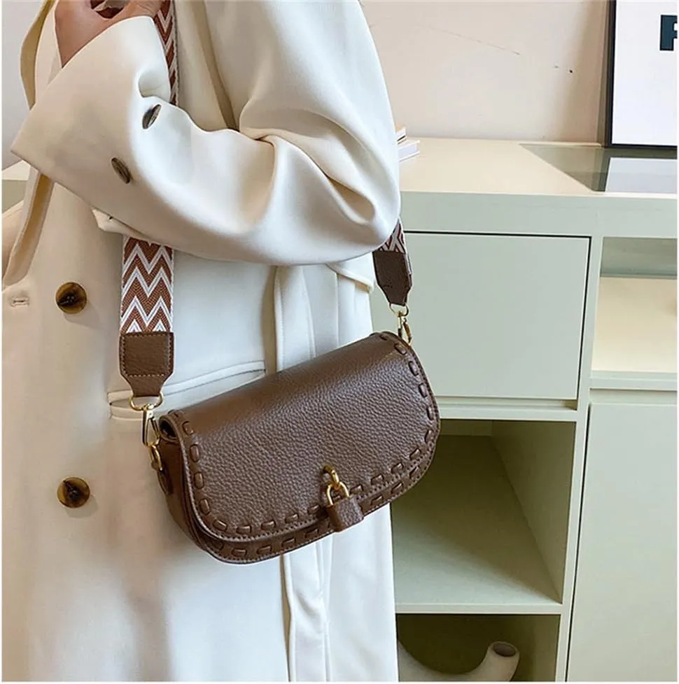 Small Leather Saddle Shoulder Bag with Guitar Strap Trendy Flap Saddle Purses Trendy Vegan Leather Crossbody Bag