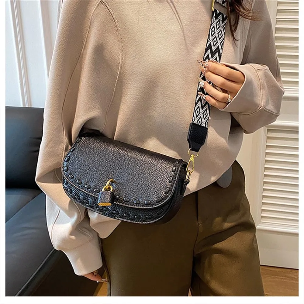 Small Leather Saddle Shoulder Bag with Guitar Strap Trendy Flap Saddle Purses Trendy Vegan Leather Crossbody Bag