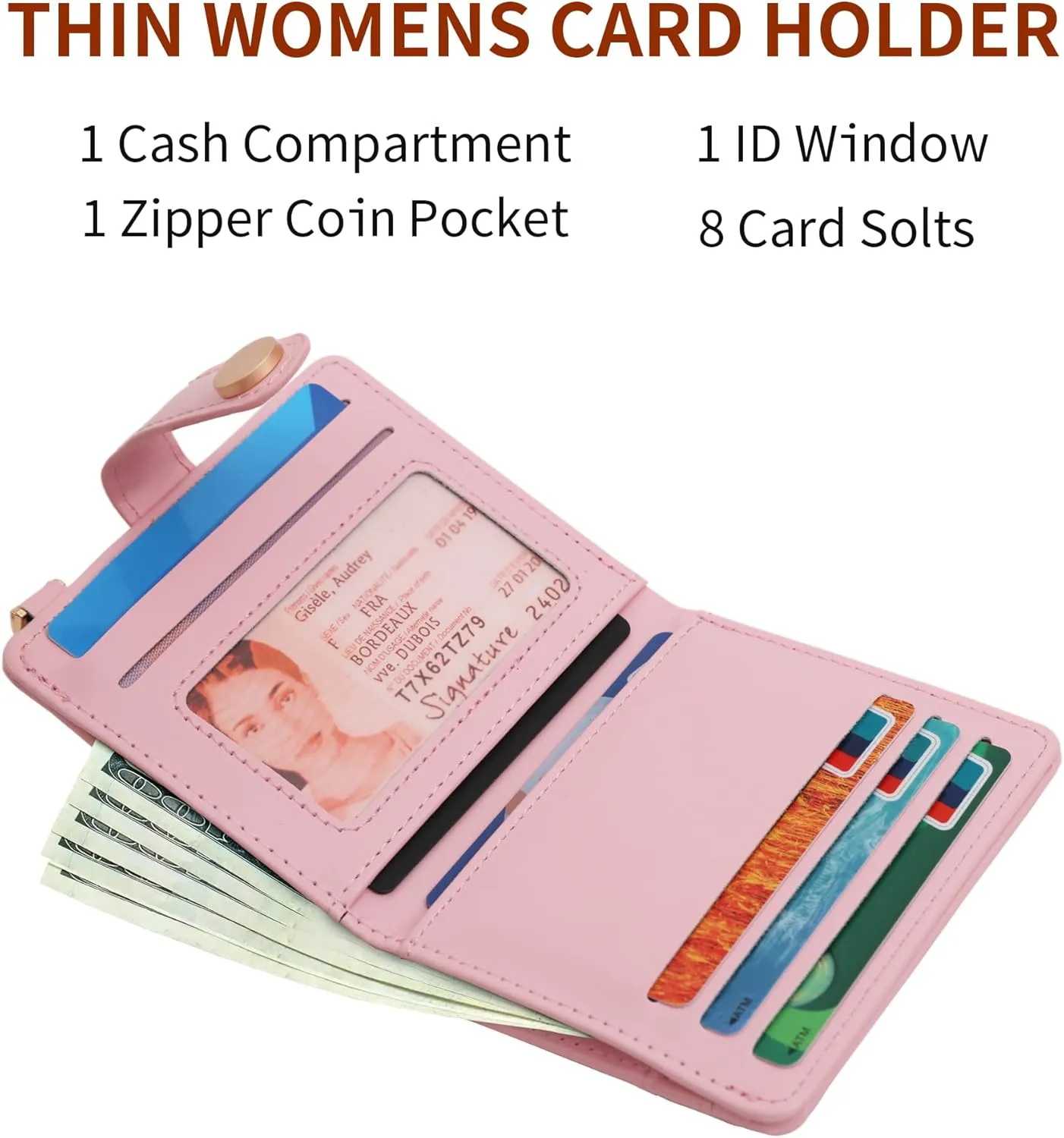 Small Womens Wallet, RFID Blocking Credit Card Holder Slim Bifold Purse with Zipper Coin Pocket, Keychain, ID Window