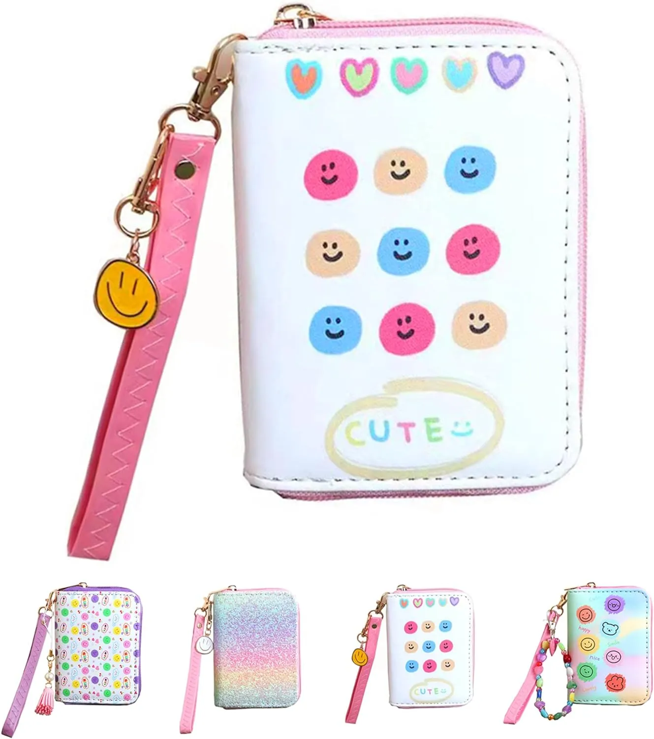 Smile Coin Purse Happy Face Wallet Girls Small Wallet Happy Kids Wallet with Charm Mini Coin Pouches with Strap Preppy Wallet Aesthetic Wallet Y2K for Women