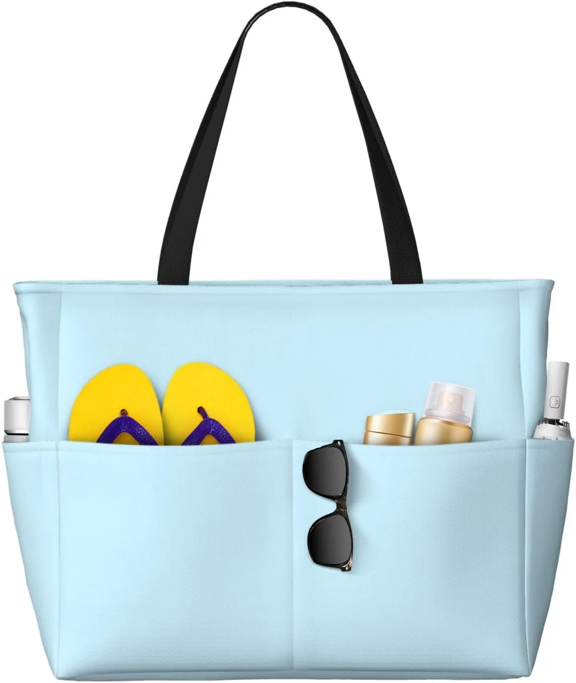 Solid color small fresh Large capacity beach bag with zipper, perfect for grocery bag pool gym travel shopping foldable beach travel bag,