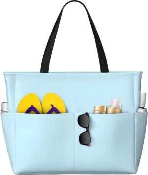 Solid color small fresh Large capacity beach bag with zipper, perfect for grocery bag pool gym travel shopping foldable beach travel bag,