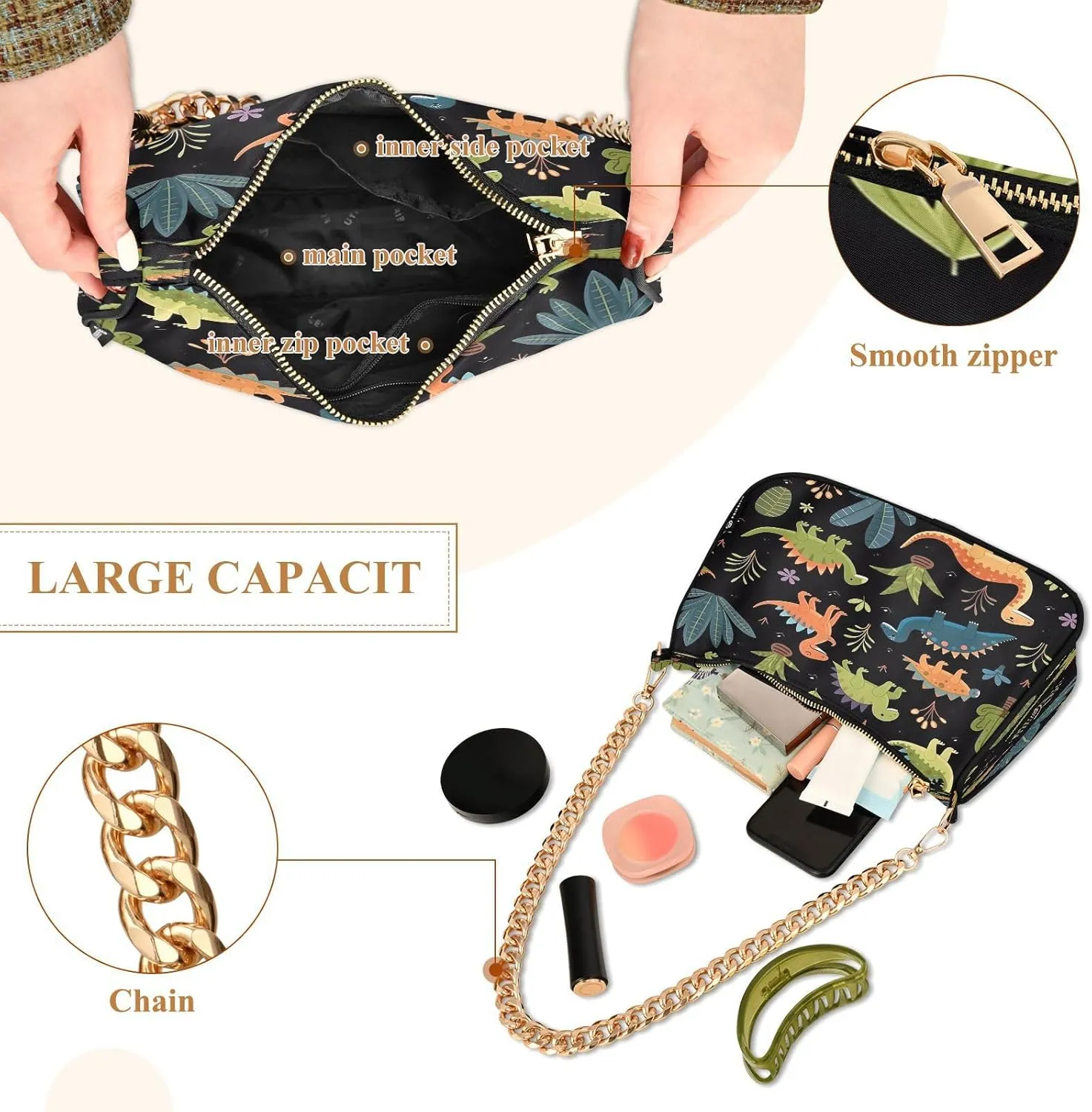 Solid Green Shoulder Bag with Zipper, Trendy Purses