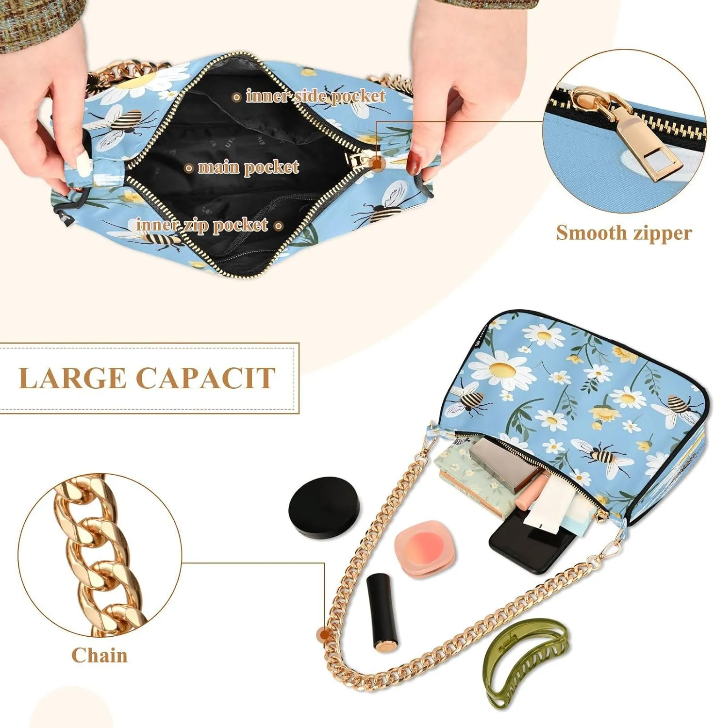 Solid Green Shoulder Bag with Zipper, Trendy Purses