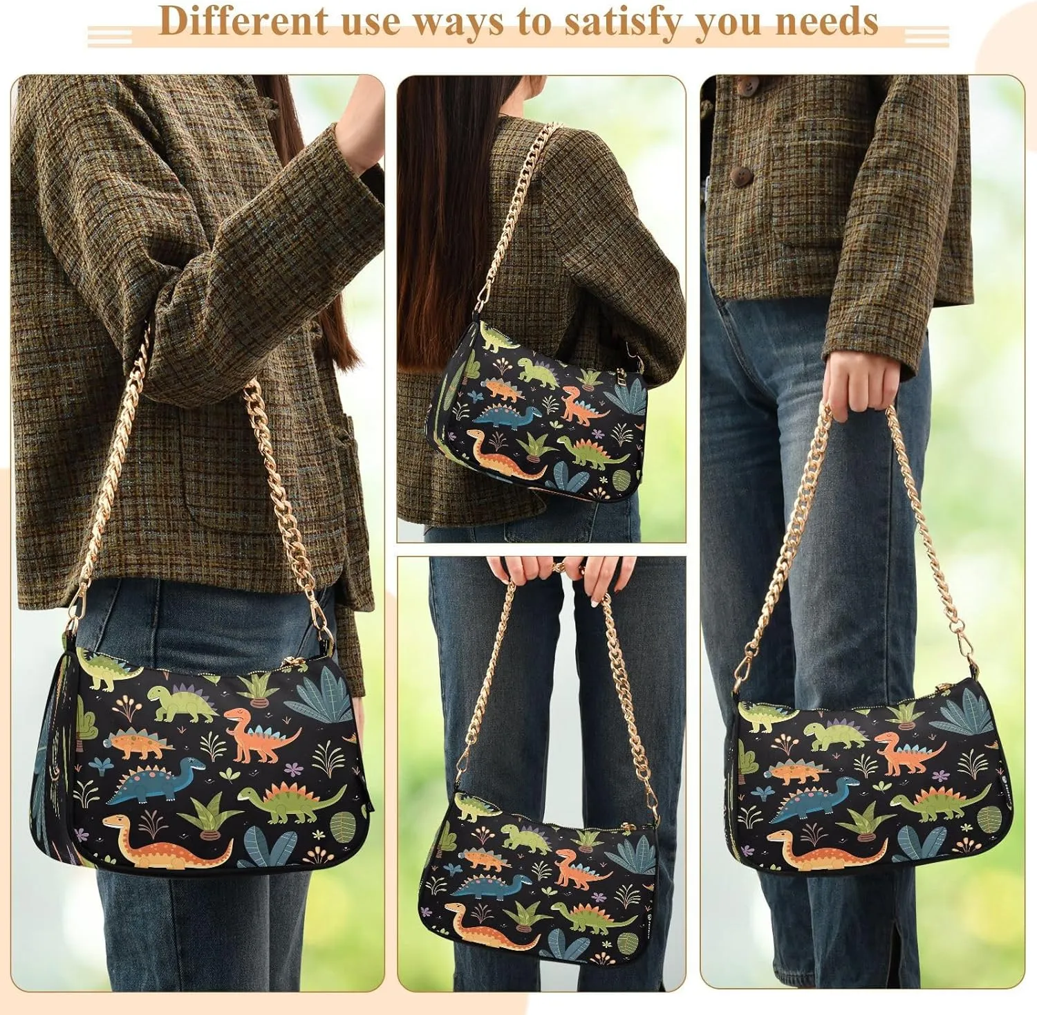 Solid Green Shoulder Bag with Zipper, Trendy Purses