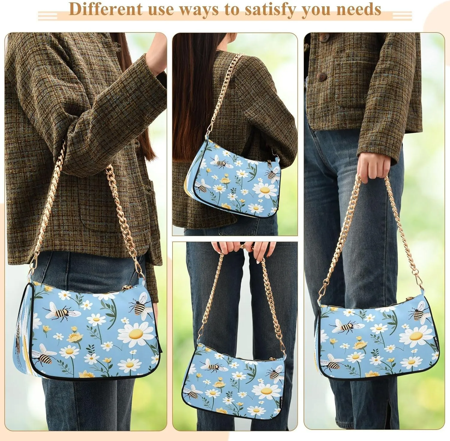 Solid Green Shoulder Bag with Zipper, Trendy Purses