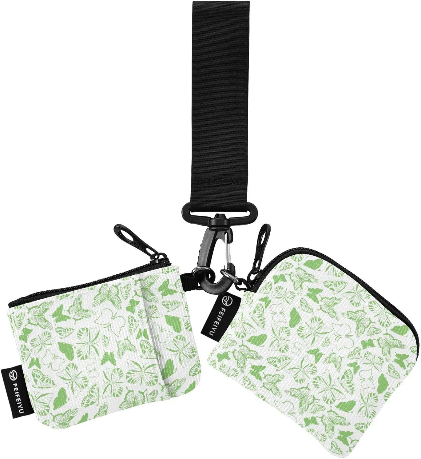 Spring Green Fresh Butterfly Mini Zip Around Wristlet keychain Wallet for Women with Detachable Dual Pouch Wristlet Portable wallet Coin Purse