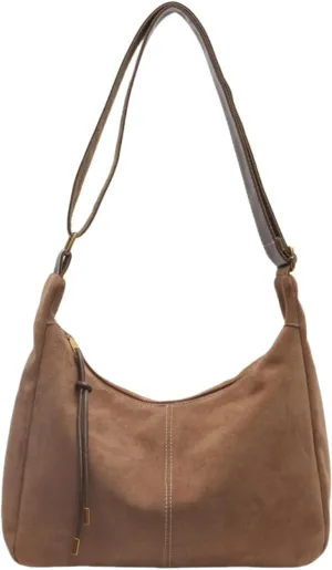 Suede Bags for Women, Vintage Suede Shoulder Purses Suede Tote Bag Crossbody Bag for College Work