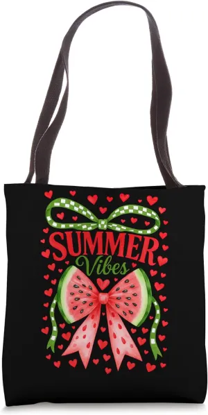 Summer Vibes Watermelon Bow Hearts Tote Bag