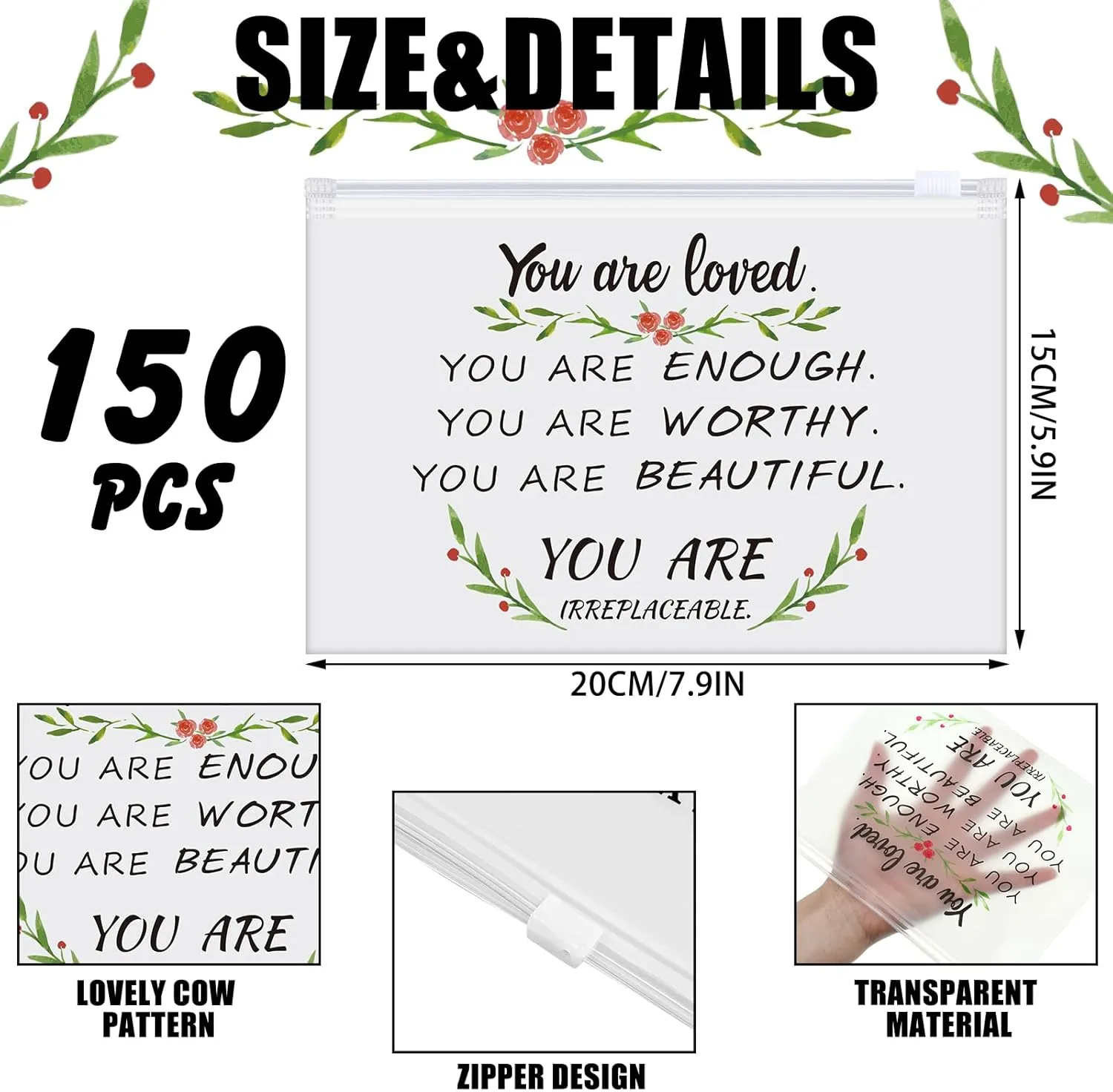 Sweetude 150 Pcs Makeup Bags Bulk Gifts for Women EVA Christian Cosmetic Bag Mothers Day Gifts Thank You Teacher Nurse Cna Appreciation Week Rainbow Inspirational Toiletry Pouch with Zipper(Fresh)