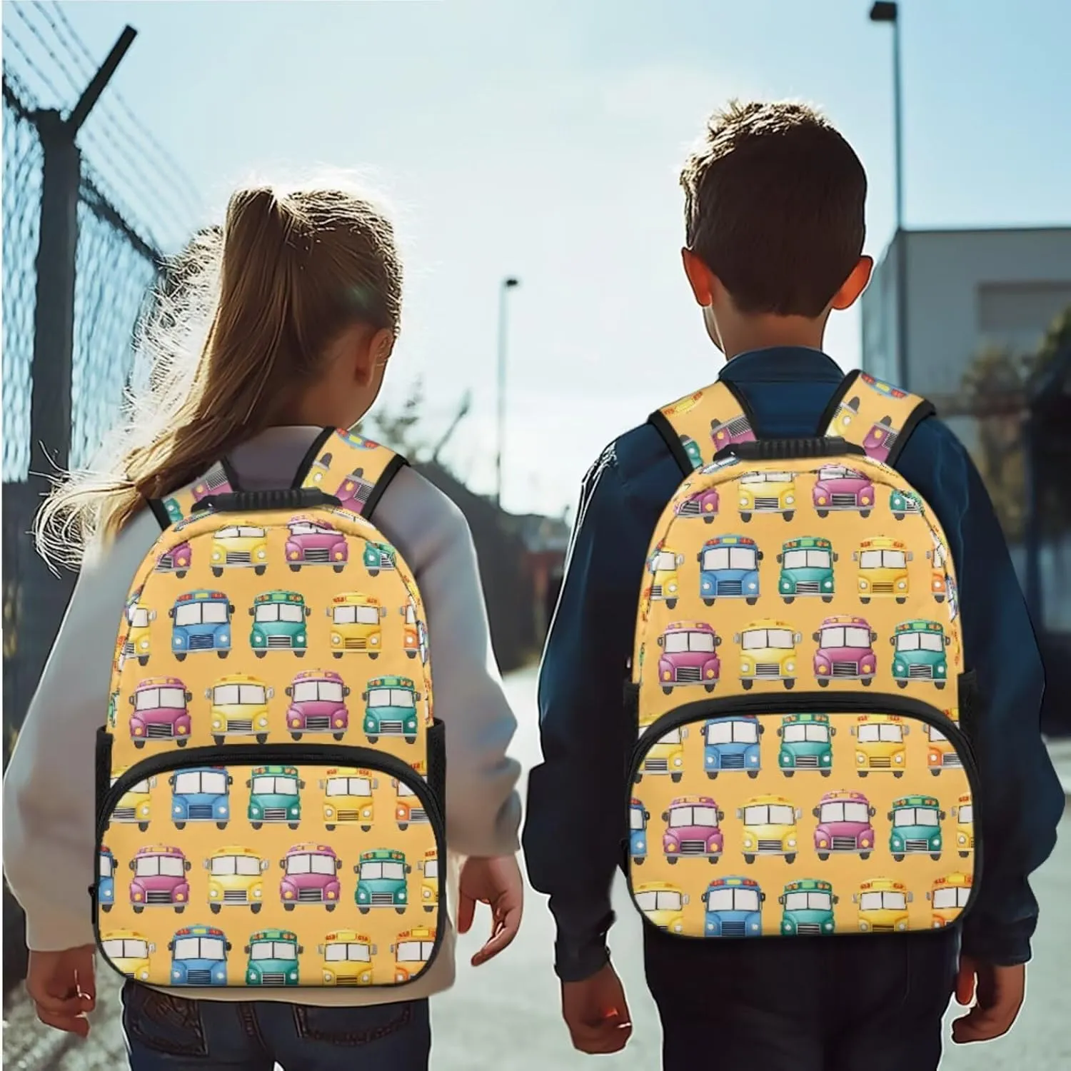 Toddler Car Travel Backpack Set of 4 Yellow Kids Bookbag and Lunch Box Set Boys Cool Kindergarten School Bag for Traveling Versatile Thermal Insulated Lunch Bag