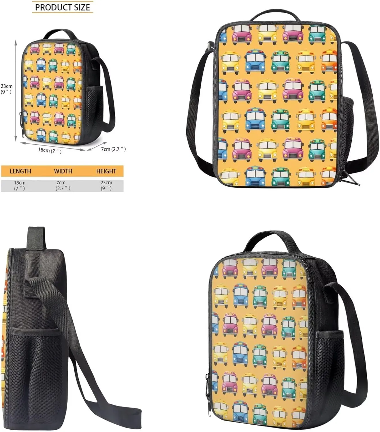 Toddler Car Travel Backpack Set of 4 Yellow Kids Bookbag and Lunch Box Set Boys Cool Kindergarten School Bag for Traveling Versatile Thermal Insulated Lunch Bag