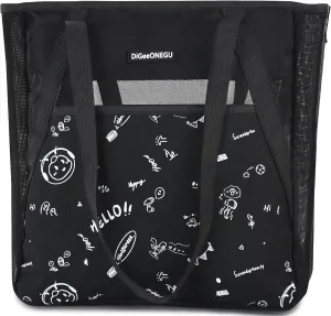Tote Bag for Women, Foldable Beach Tote Bag With Zipper, Large Travel & Work Tote, Lightweight & Durable, Spacious 22.4''(15.7'') L X 5''Wx 14.2''H Black, Versatile for Daily Use