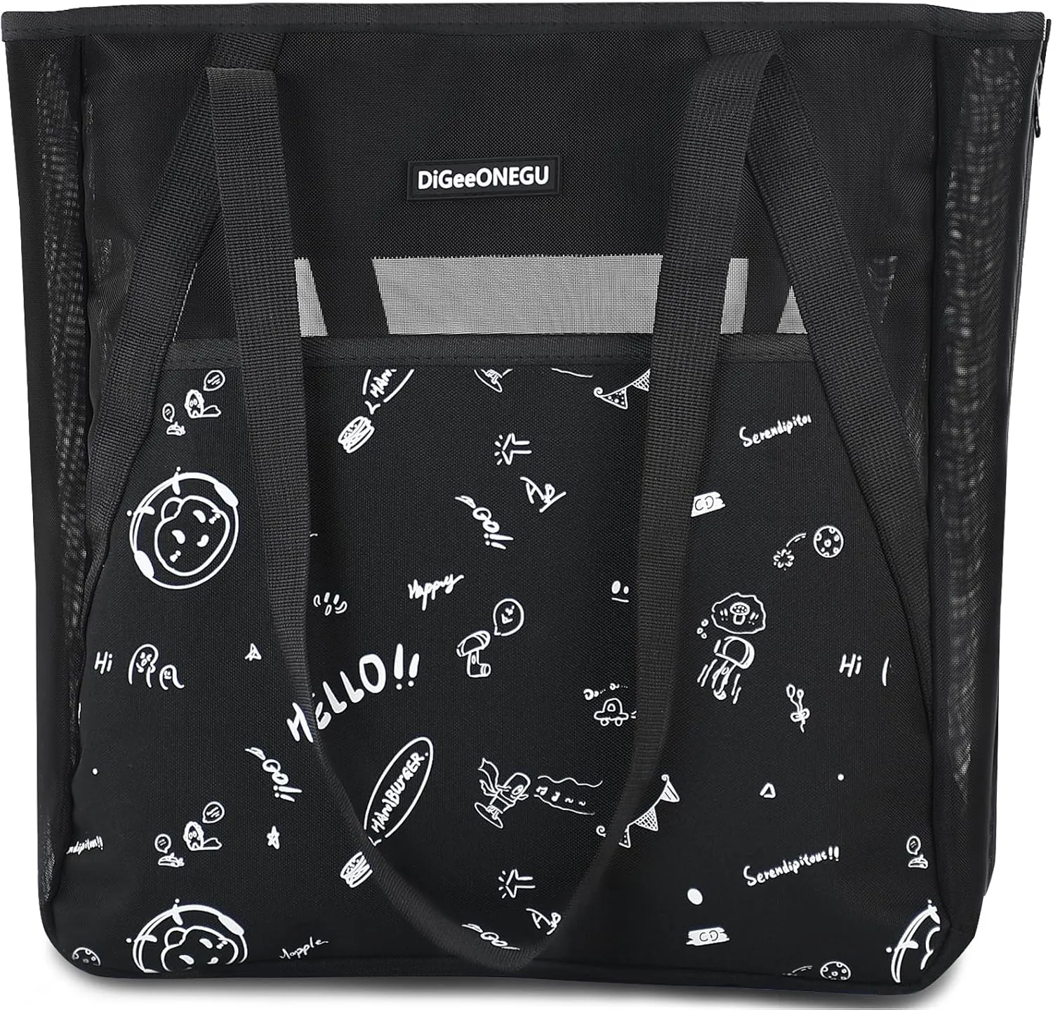 Tote Bag for Women, Foldable Beach Tote Bag With Zipper, Large Travel & Work Tote, Lightweight & Durable, Spacious 22.4''(15.7'') L X 5''Wx 14.2''H Black, Versatile for Daily Use