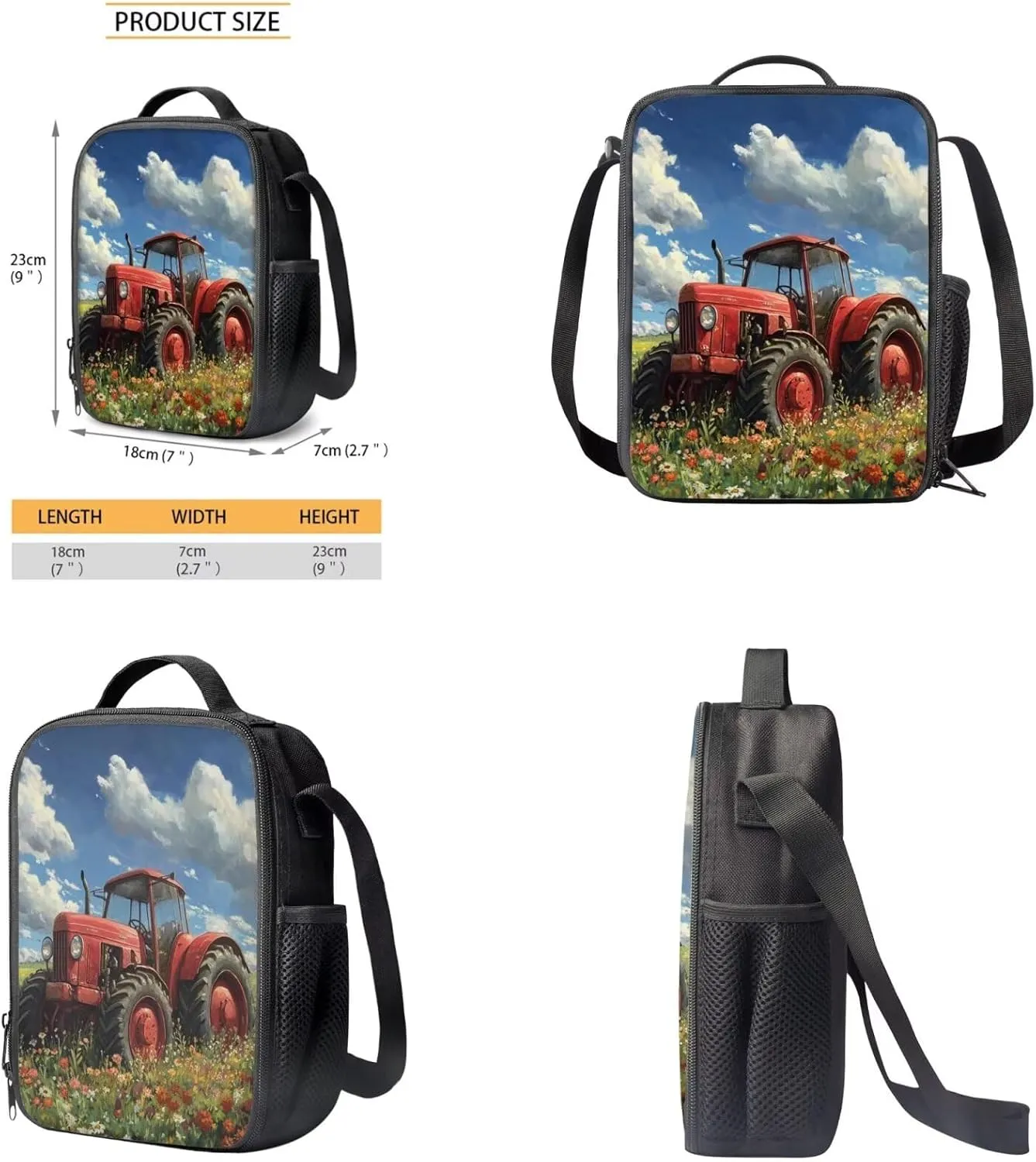 Tractor Backpack and Lunchbox 4-in-1 Cool 17 Inch School Bag for Boys 6-7 Ages Large Capacity School Knapsack with Padded Straps Versatile Lunch Bag Thermal