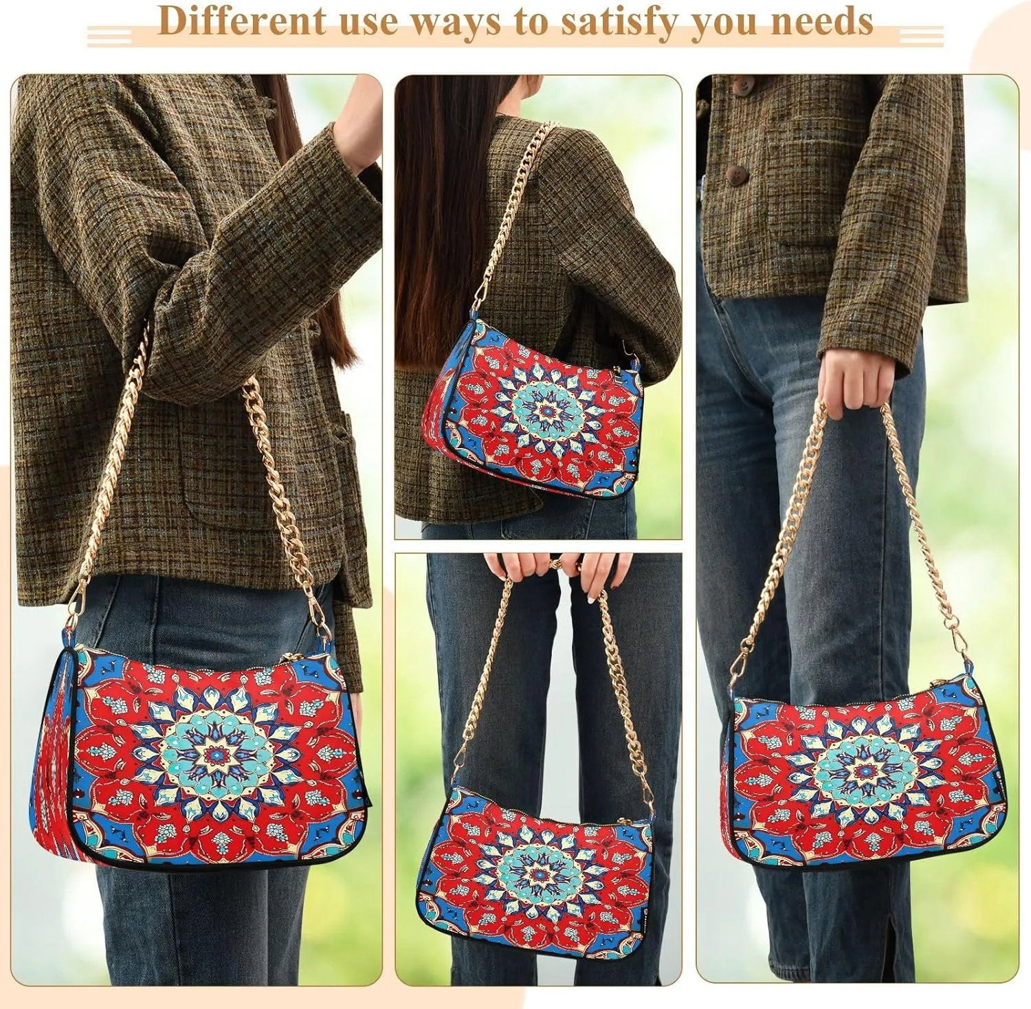 Traditional Hawaiian Style Floral Shoulder Bag with Zipper, Trendy Shoulder Purse