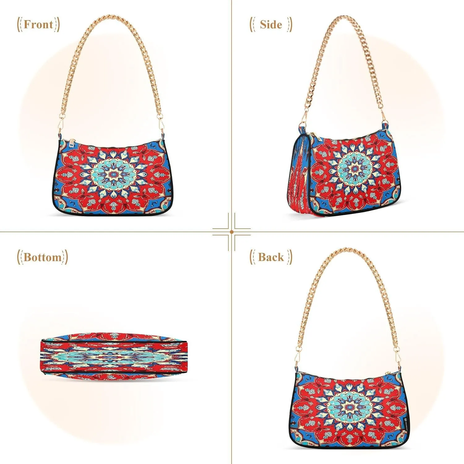 Traditional Hawaiian Style Floral Shoulder Bag with Zipper, Trendy Shoulder Purse