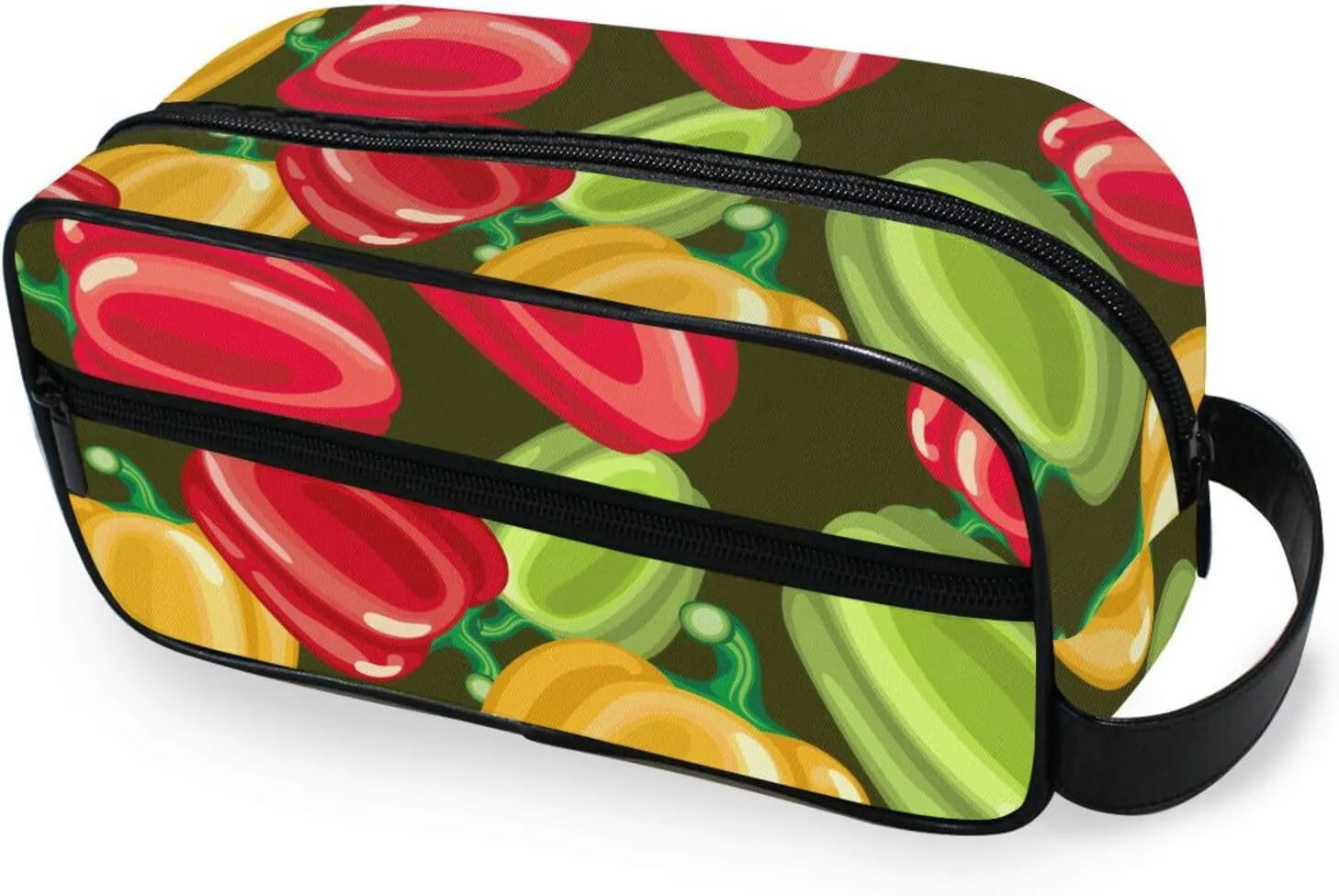 Travel Toiletry Bag Hanging Cosmetic Bag for Men Women Makeup Bag Toiletry Organizer Leather Dopp Kit Water-Resistant Shaving Bag for Travel Accessories Fresh Yellow Red Green Bell Peppers