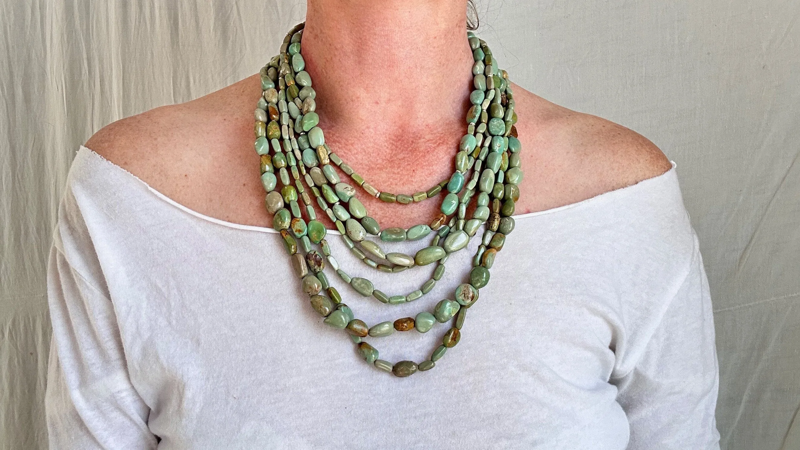 Turquoise and Ancient Silver Necklace. Multi-Strand. 2020