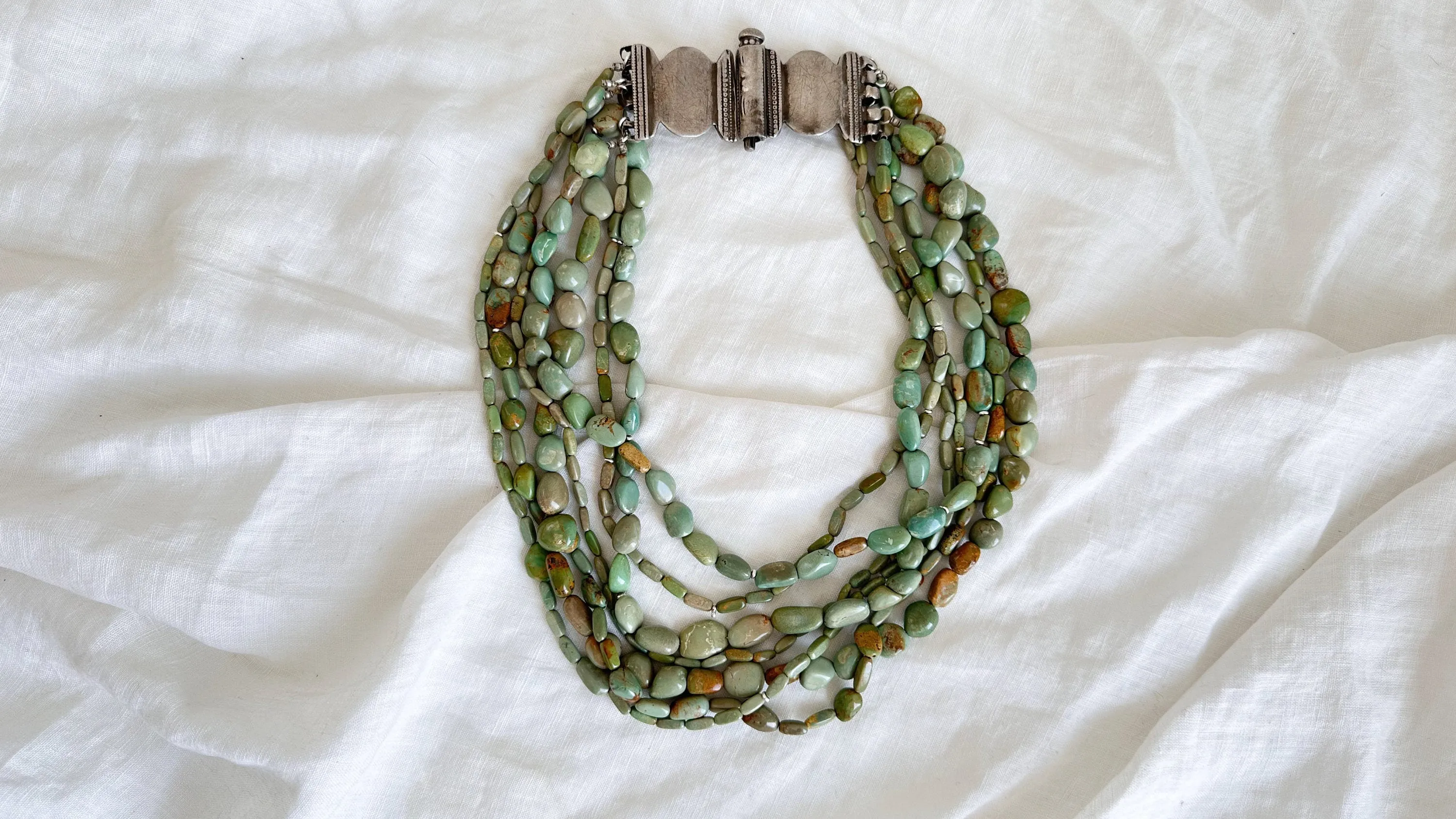 Turquoise and Ancient Silver Necklace. Multi-Strand. 2020