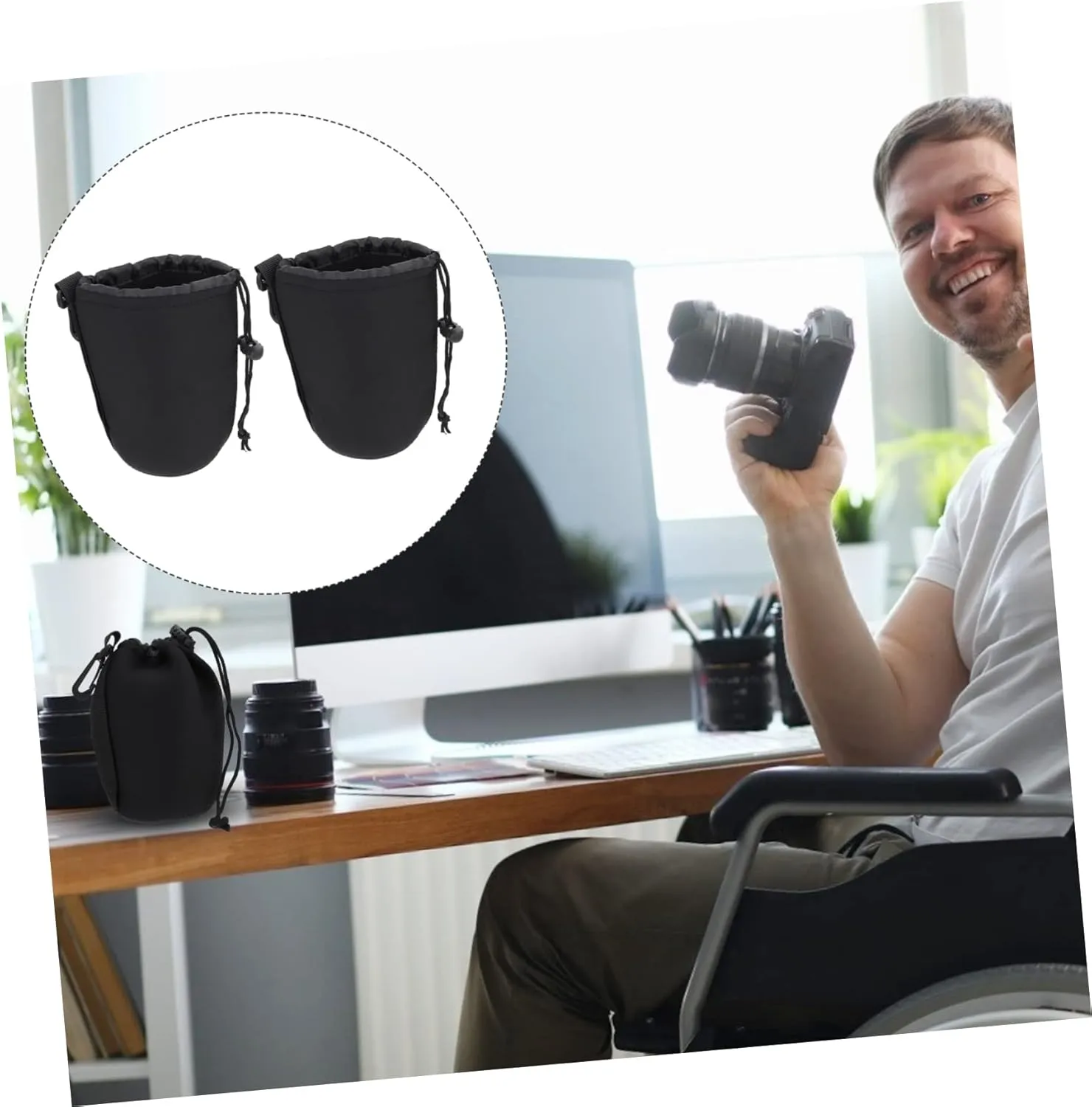 Vaguelly 2 Pcs Neoprene Lens Bags Pouches Camera Filter Pouch Lightweight and Elastic for Dslr Cameras