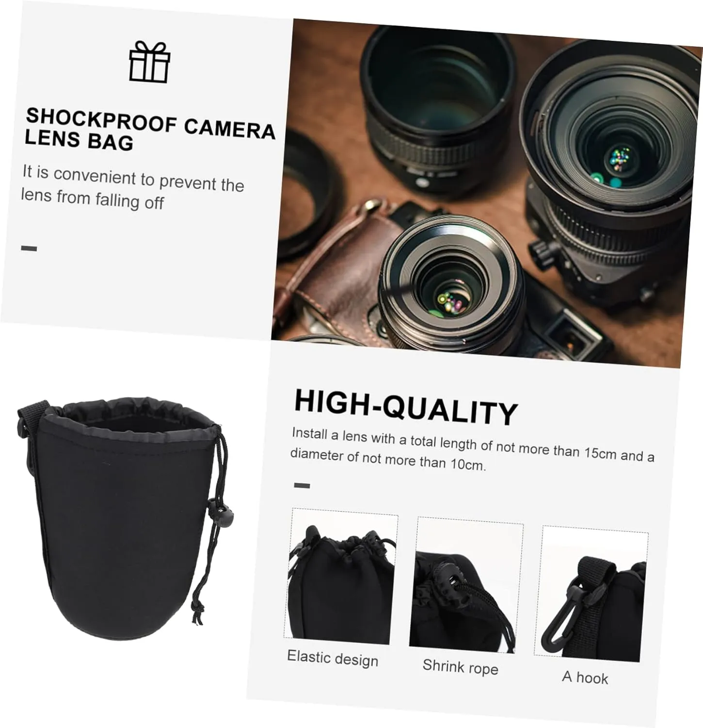 Vaguelly 2 Pcs Neoprene Lens Bags Pouches Camera Filter Pouch Lightweight and Elastic for Dslr Cameras