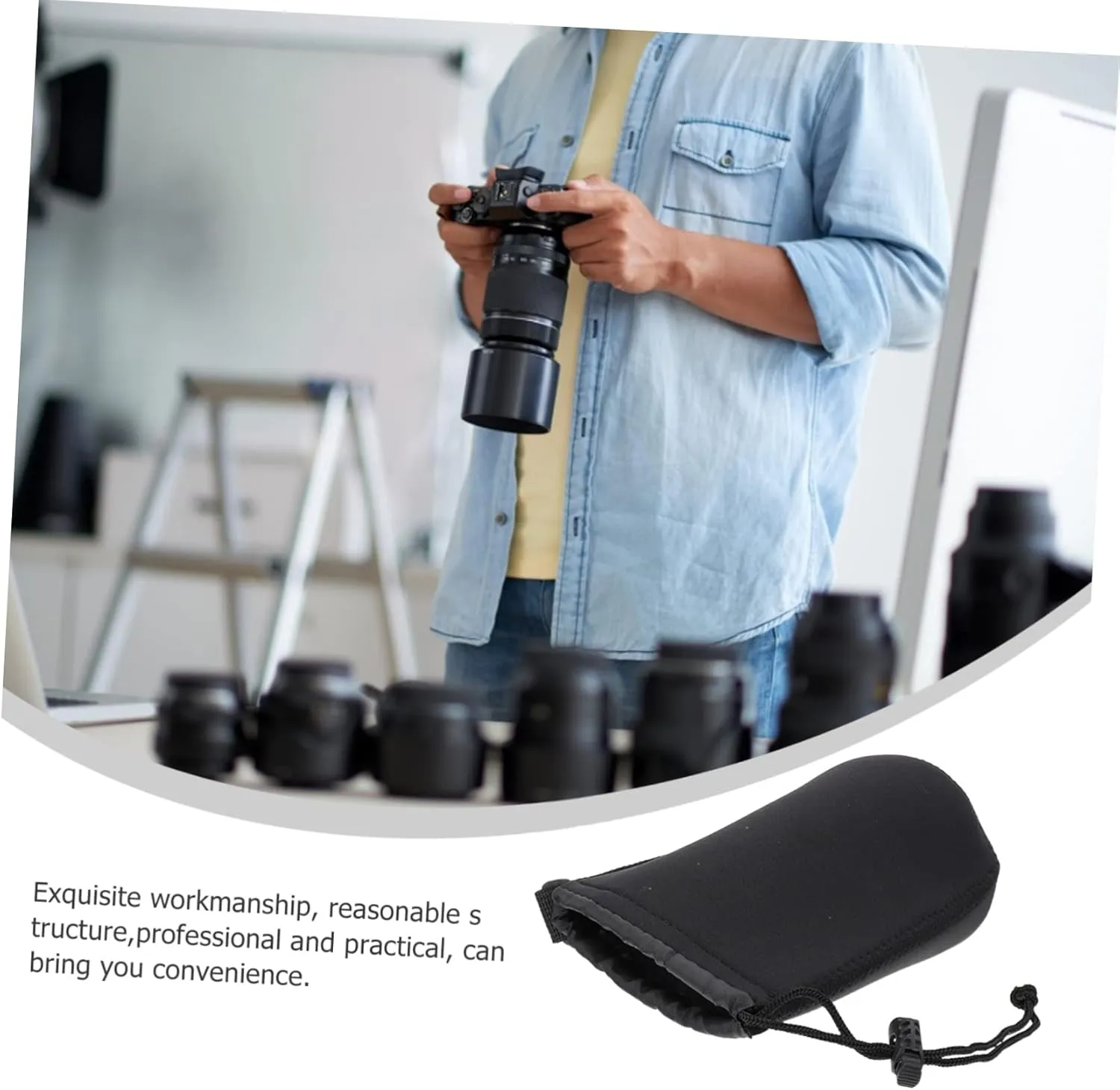 Vaguelly 2 Pcs Neoprene Lens Bags Pouches Camera Filter Pouch Lightweight and Elastic for Dslr Cameras