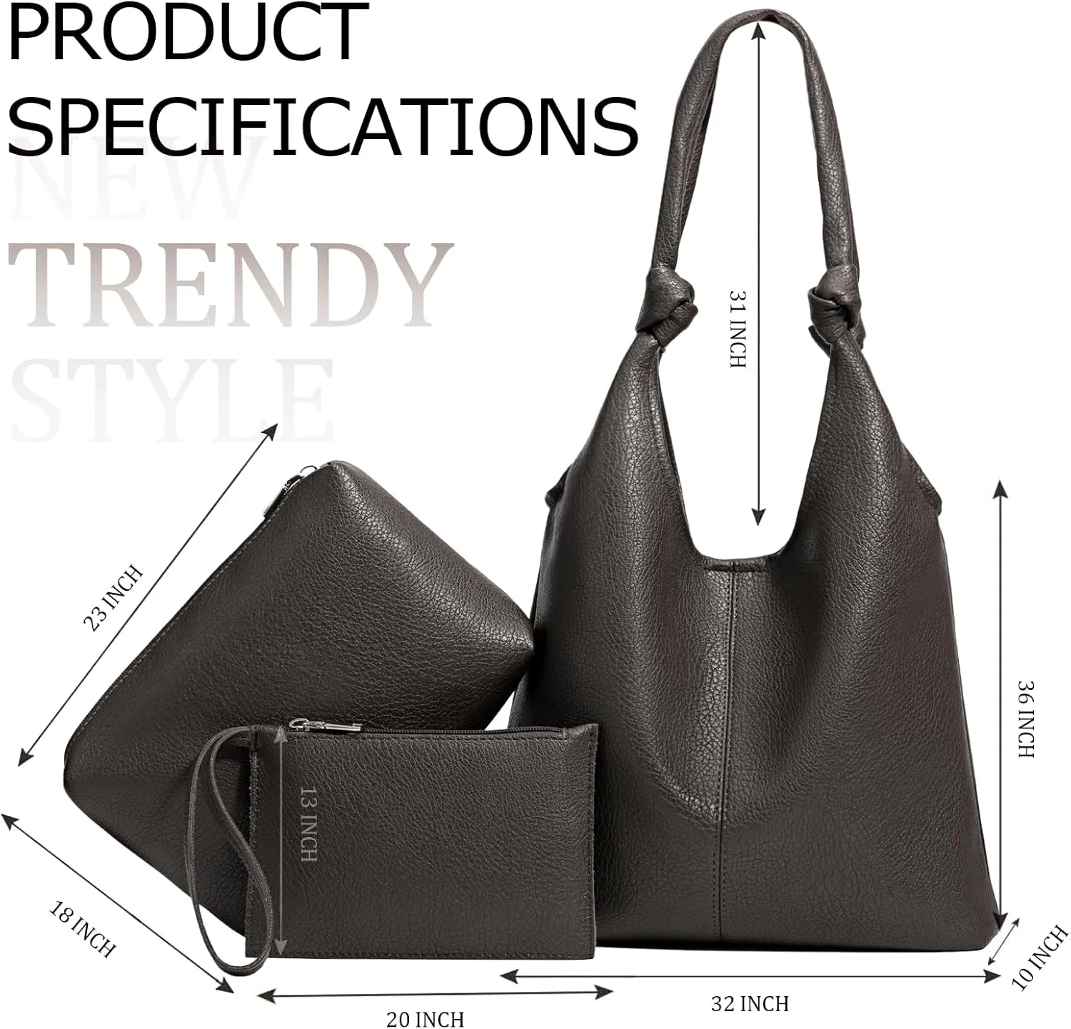 Vegan Leather Hobo Purses set, Slouchy Shoulder Bag Knotted Hobo Bags for Women with a small Purse and Clutch Handbag