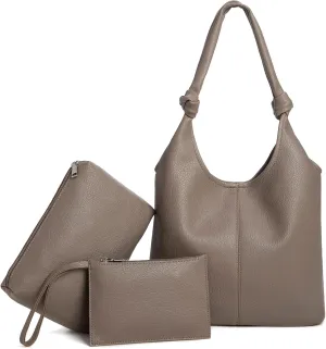 Vegan Leather Hobo Purses set, Slouchy Shoulder Bag Knotted Hobo Bags for Women with a small Purse and Clutch Handbag