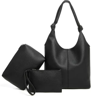 Vegan Leather Hobo Purses set, Slouchy Shoulder Bag Knotted Hobo Bags for Women with a small Purse and Clutch Handbag