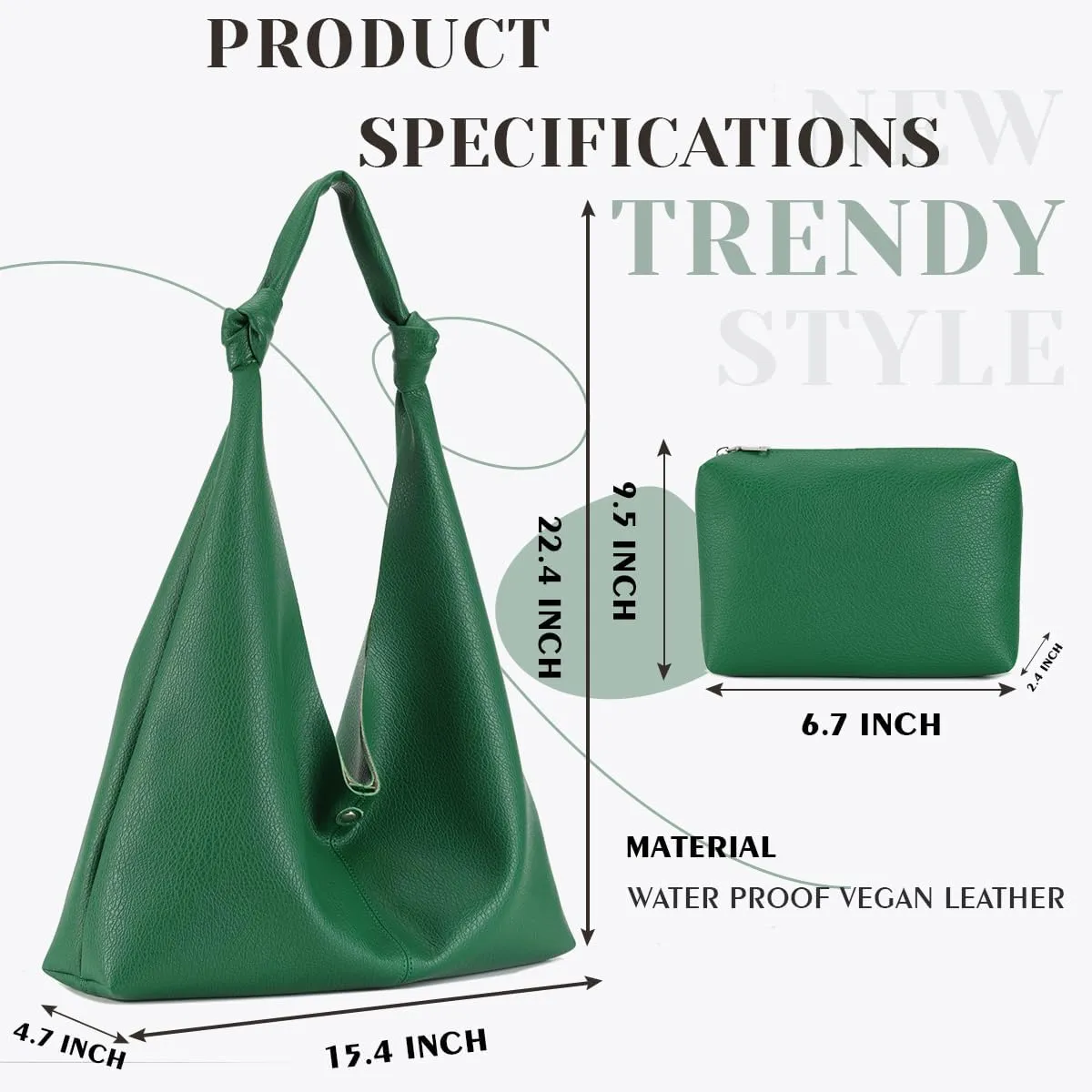 Vegan Leather Hobo Purses set, Slouchy Shoulder Bag Knotted Hobo Bags for Women with a small purse