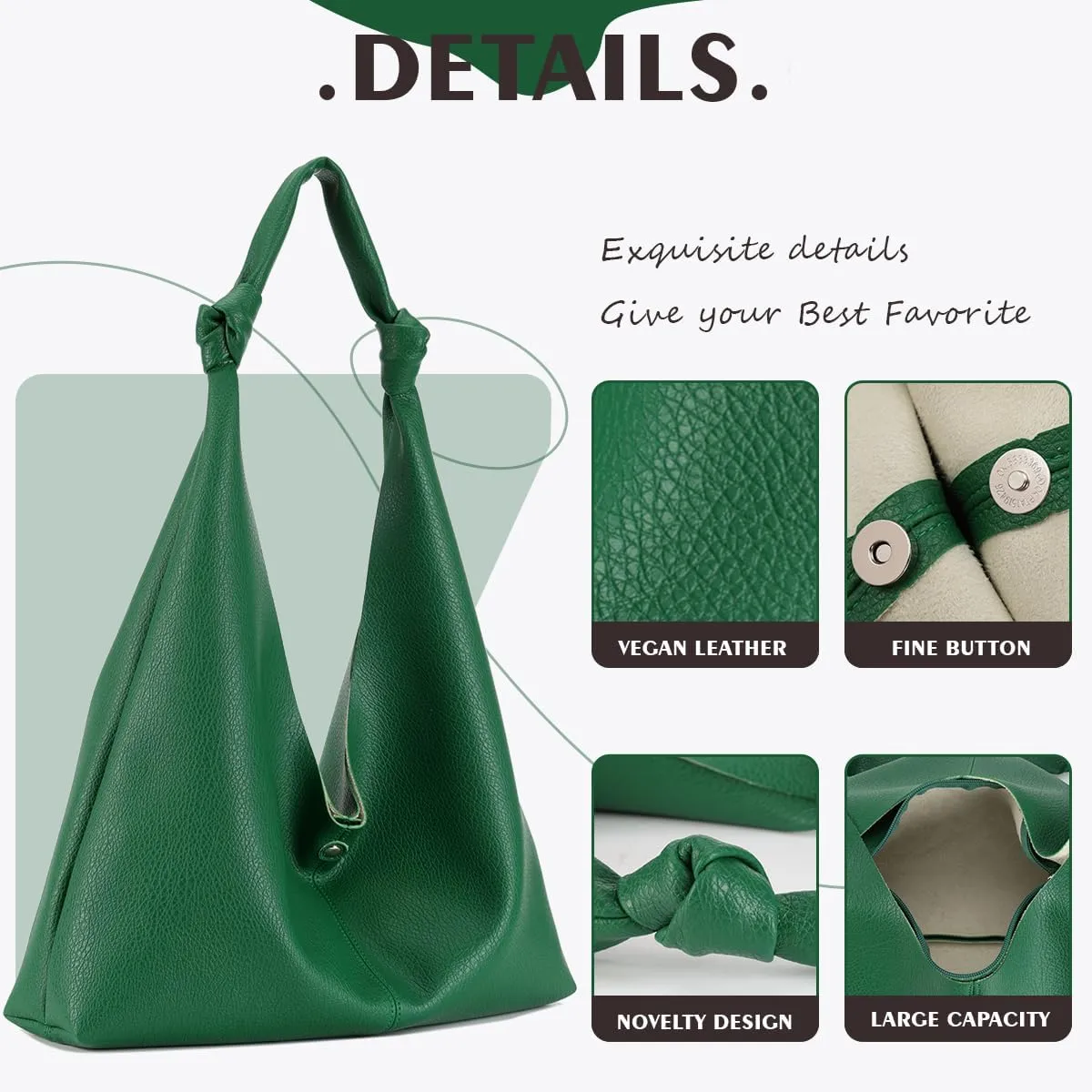Vegan Leather Hobo Purses set, Slouchy Shoulder Bag Knotted Hobo Bags for Women with a small purse