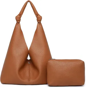 Vegan Leather Hobo Purses set, Slouchy Shoulder Bag Knotted Hobo Bags for Women with a small purse