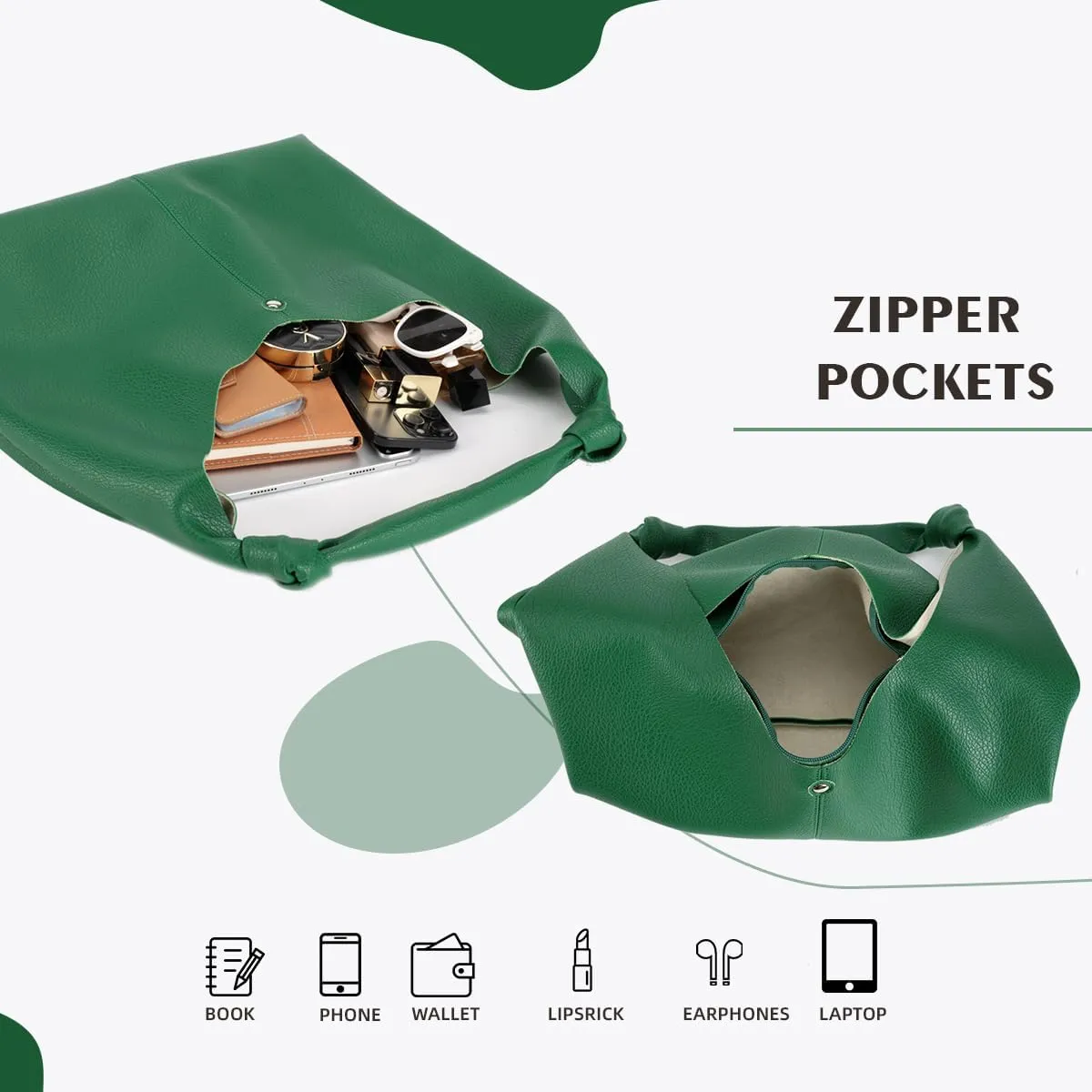 Vegan Leather Hobo Purses set, Slouchy Shoulder Bag Knotted Hobo Bags for Women with a small purse
