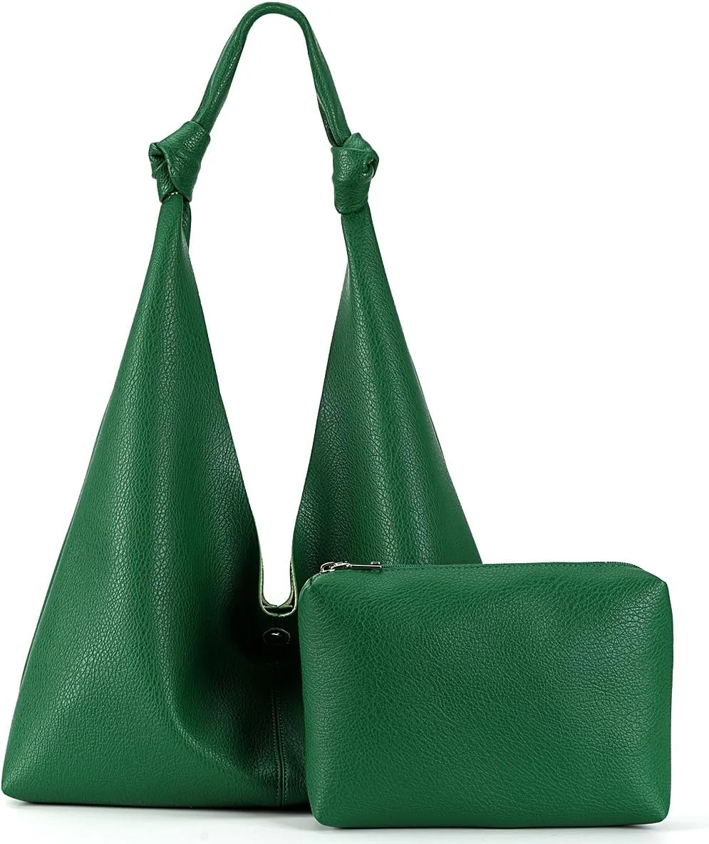 Vegan Leather Hobo Purses set, Slouchy Shoulder Bag Knotted Hobo Bags for Women with a small purse