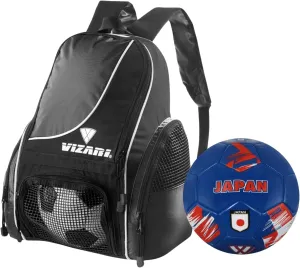 Vizari Solano Multi-Sport Backpack (Black) with National Team Soccer Ball Combo | Versatile Sports Backpack with Durable Faux Leather & Rubber Country Ball (Japan, Size 5)