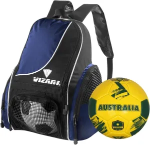 Vizari Solano Multi-Sport Backpack (Navy) with National Team Soccer Ball Combo | Versatile Sports Backpack with Durable Faux Leather & Rubber Country Ball (Australia, Size 3)