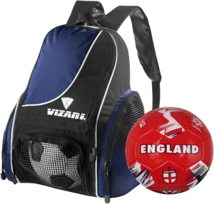 Vizari Solano Multi-Sport Backpack (Navy) with National Team Soccer Ball Combo | Versatile Sports Backpack with Durable Faux Leather & Rubber Country Ball (England, Size 5)