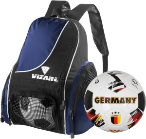 Vizari Solano Multi-Sport Backpack (Navy) with National Team Soccer Ball Combo | Versatile Sports Backpack with Durable Faux Leather & Rubber Country Ball (Germany, Size 4)