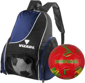 Vizari Solano Multi-Sport Backpack (Navy) with National Team Soccer Ball Combo | Versatile Sports Backpack with Durable Faux Leather & Rubber Country Ball (Portugal, Size 5)