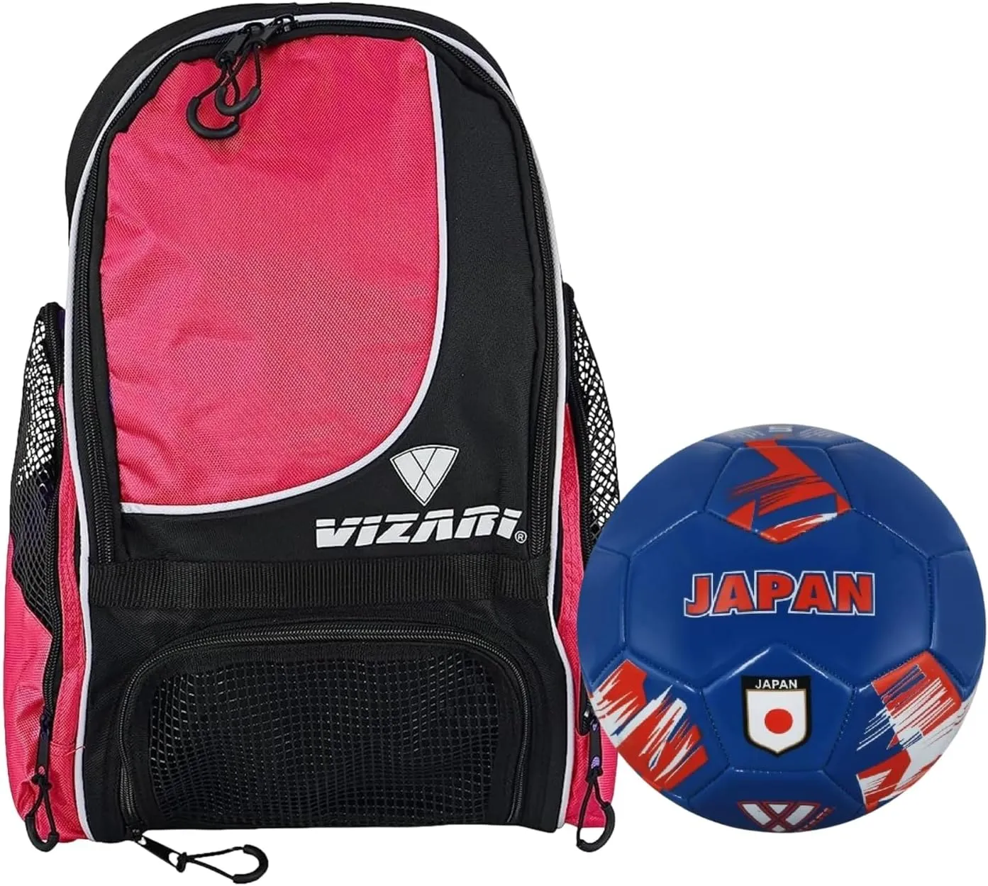 Vizari Solano Multi-Sport Backpack (Pink) with National Team Soccer Ball Combo | Versatile Sports Backpack with Durable Faux Leather & Rubber Country Ball (Japan, Size 3)